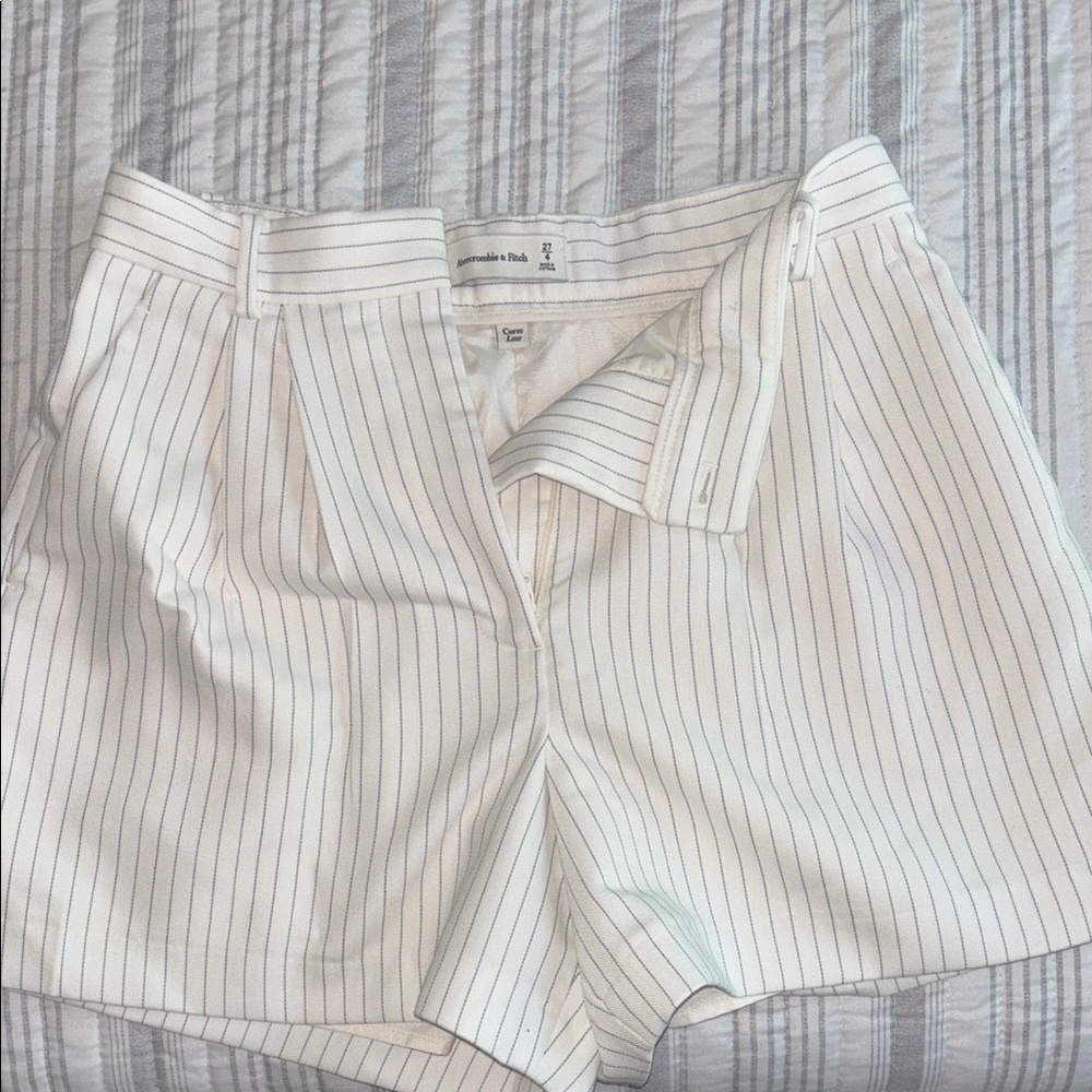 Abercrombie & Fitch White High-Waist Pinstripe Shorts